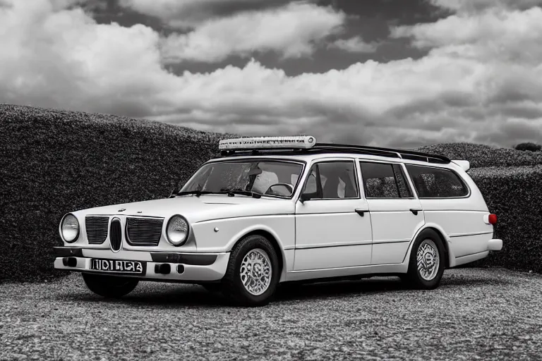 Image similar to 1955 Lancia Delta Integrale BMW M1 estate wagon, XF IQ4, 150MP, 50mm, F1.4, ISO 200, 1/160s, natural light, Adobe Photoshop, Adobe Lightroom, photolab, Affinity Photo, PhotoDirector 365