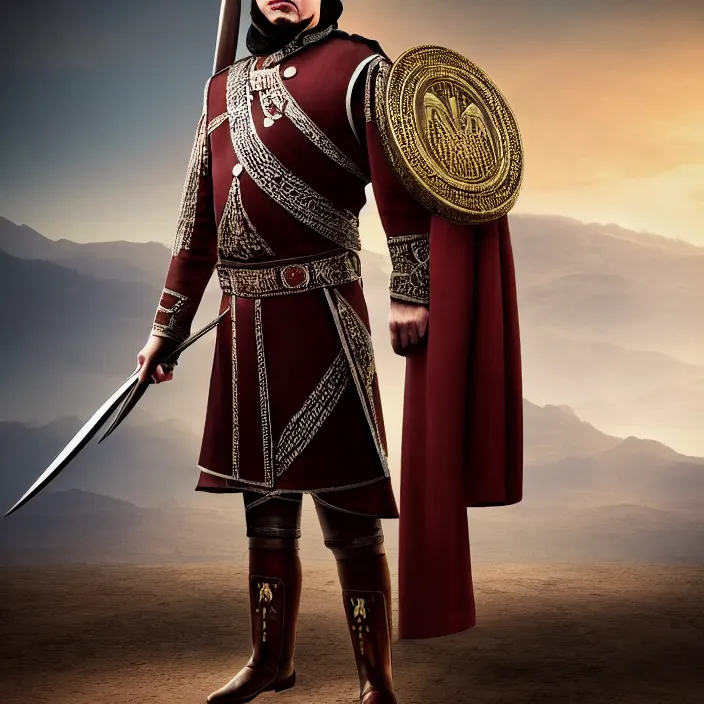 Image similar to full length photo of elon musk as an ottoman warrior, highly detailed, 4 k, hdr, smooth, sharp focus, high resolution, award - winning photo