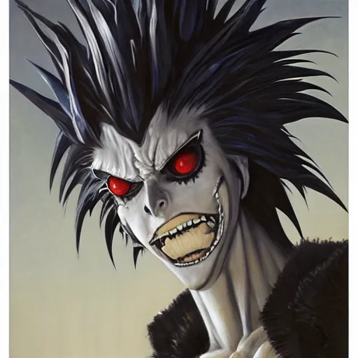 Image similar to portrait of ryuk from death note, highly detailed painting by gaston bussiere, craig mullins, j. c. leyendecker, 8 k