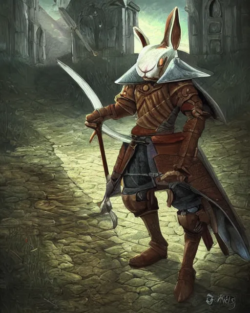 Image similar to Rabbit Knight in medieval setting, detailed digital painting, best of art station