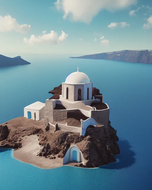 Image similar to a Santorini style castle on a very tall mountain island in the sea. intricate artwork by Tooth Wu and wlop and beeple. octane render, hyper realism, 8k
