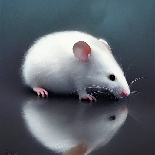 Image similar to cute white mouse portrait, dramatic light, lake background, 2 0 0 mm focal length, painted by stanley lau, painted by greg rutkowski, painted by stanley artgerm, digital art, trending on artstation