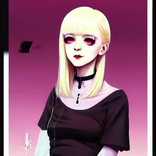 Image similar to a beautiful slim shy blonde goth girl ignores you, art by ilya kuvshinov and lois van baarle and ross tran and range murata and artgerm and andy warhol, norman rockwell, digital art, highly detailed, profile picture, intricate, sharp focus, mystical trending on artstation hq, deviantart, pinterest, unreal engine 5, 4 k uhd image