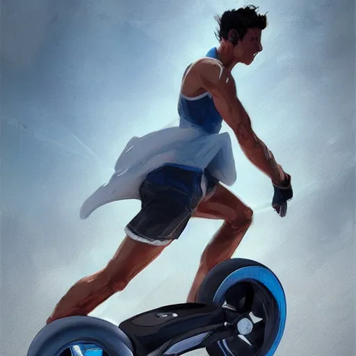 Image similar to concept art of a onewheel xr near sxm lagoon, by aenaluck, artgerm and roberto ferri and greg rutkowski, blue and white tones, digital painting, artstation, concept art, smooth, sharp foccus ilustration hq - h 7 6 8