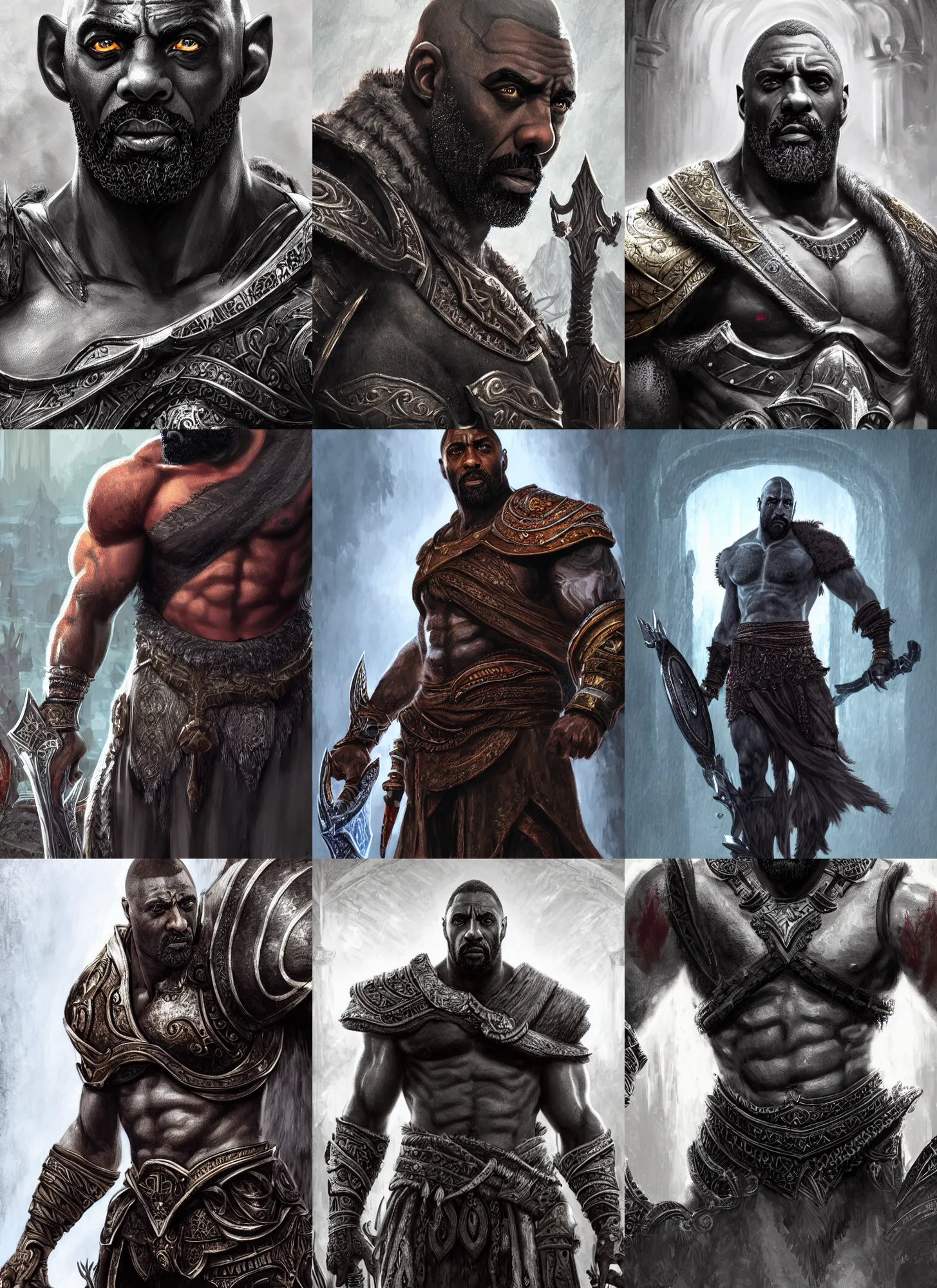 Prompt: a highly detailed illustration of idris elba as god of war kratos, gothic church background, intricate, elegant, highly detailed, centered, digital painting, artstation, concept art, smooth, sharp focus, league of legends concept art, wlop