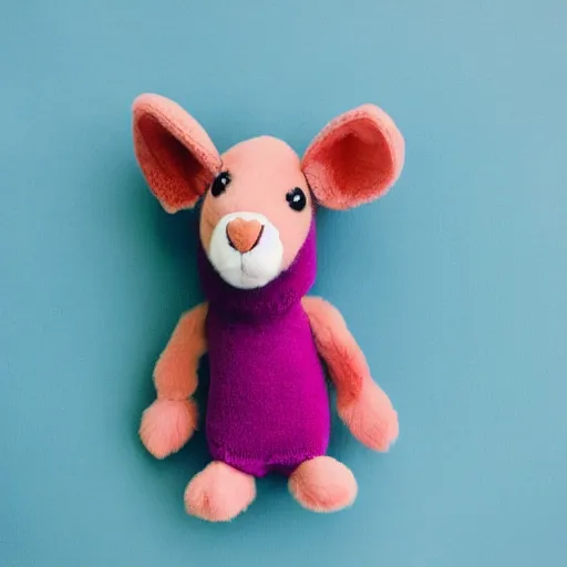 Image similar to photo of pink stuffed animal, kangaroo, blue sweater