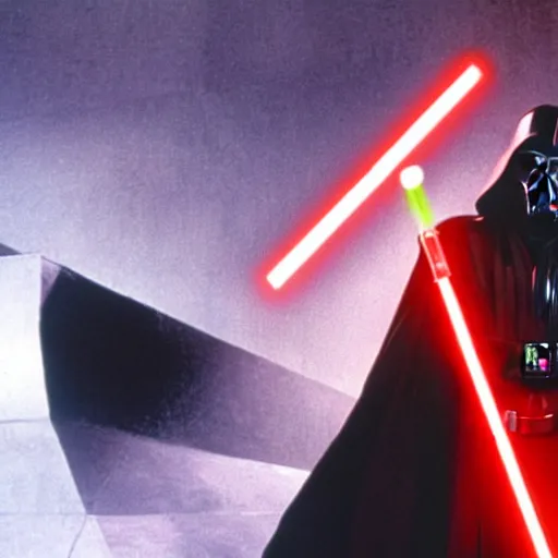 Prompt: a photo of vincent price as a sith lord with red lightsaber on the deathstar