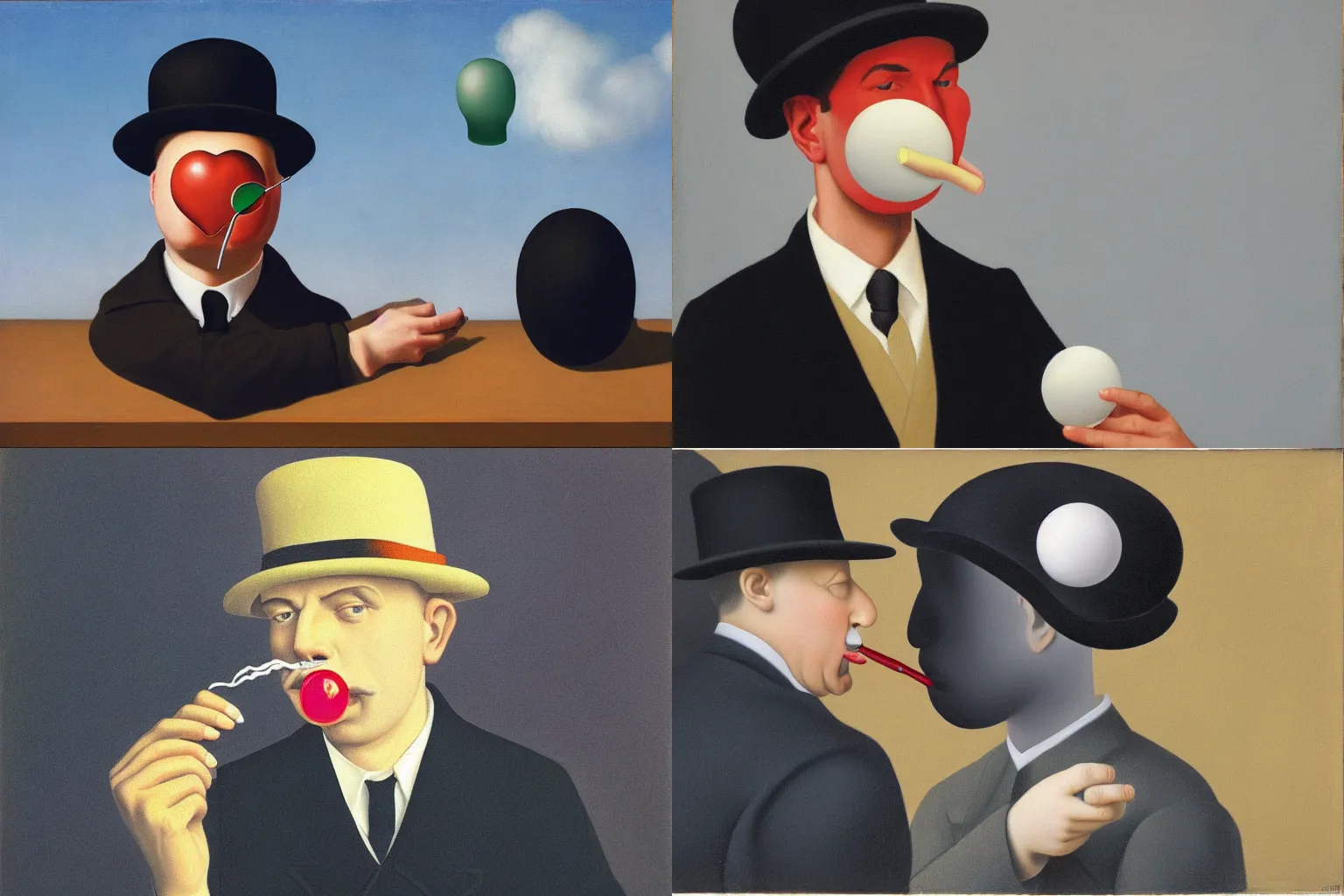 portrait of man in bowler hat blowing a chewing gum Stable Diffusion