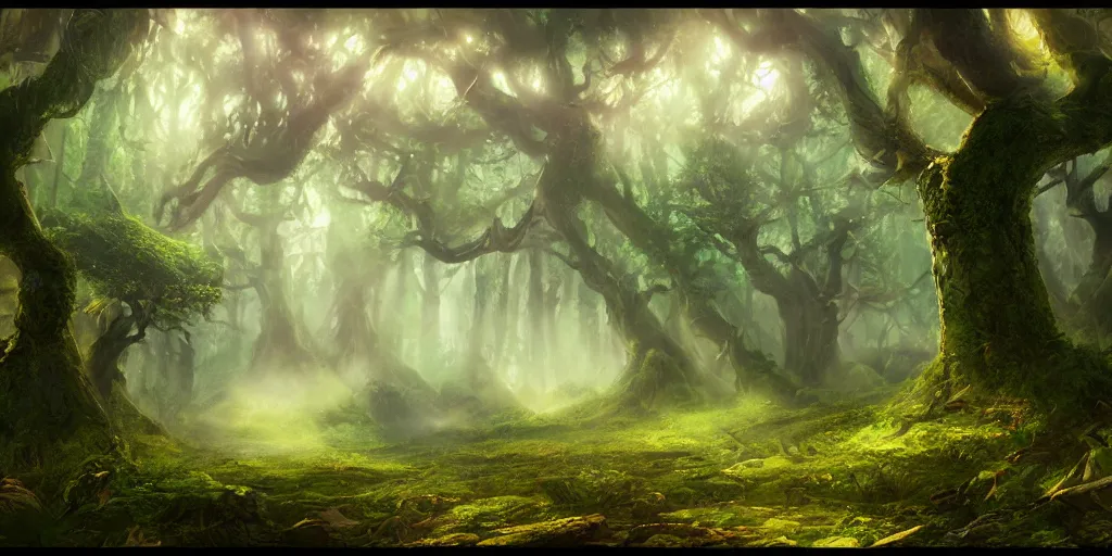 Image similar to beautiful matte painting of a fantasy forest