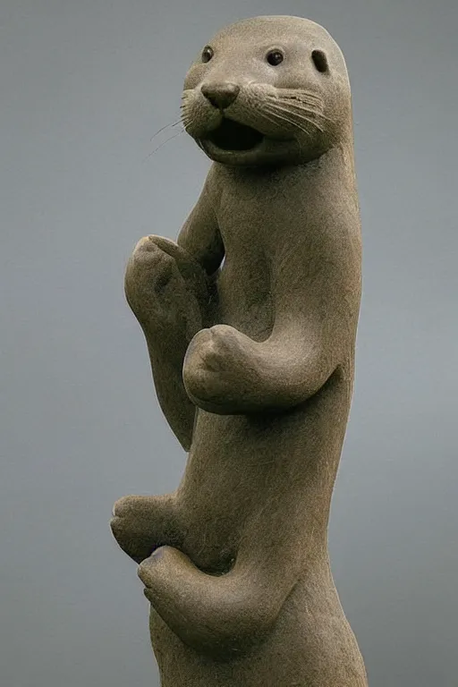 Image similar to a stone sculpture of a long otter, animal - shaped statue, stone sculpture, otter, photograph