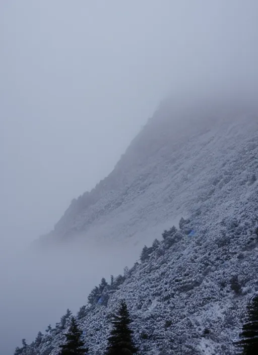 Image similar to mountain in fog snowy peak