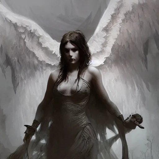 Image similar to in the drakest place in the world, a world of horror, films of all time : : and a stunning white gothic angel, is the experience of all, members of your family who, and reward players for their success, concept art, artwork by greg rutkowski, trending