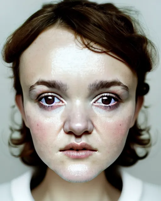 Image similar to symmetrical olivia cooke portrait cream white background, soft diffused light, bjork aesthetic, translucent, by rineke dijkstra, intricate details, highly detailed, masterpiece,