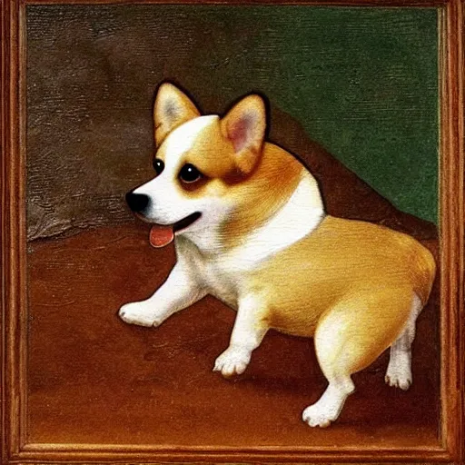 Image similar to corgi dog in cosmos painting, leonardo da vinci style