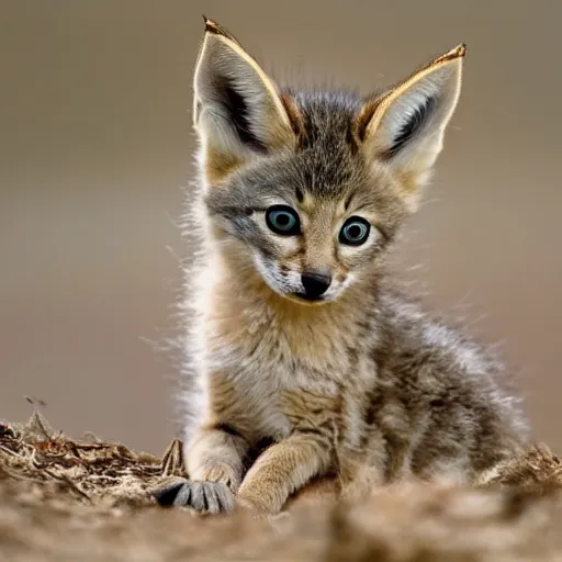 Prompt: an adorable coyote kitten