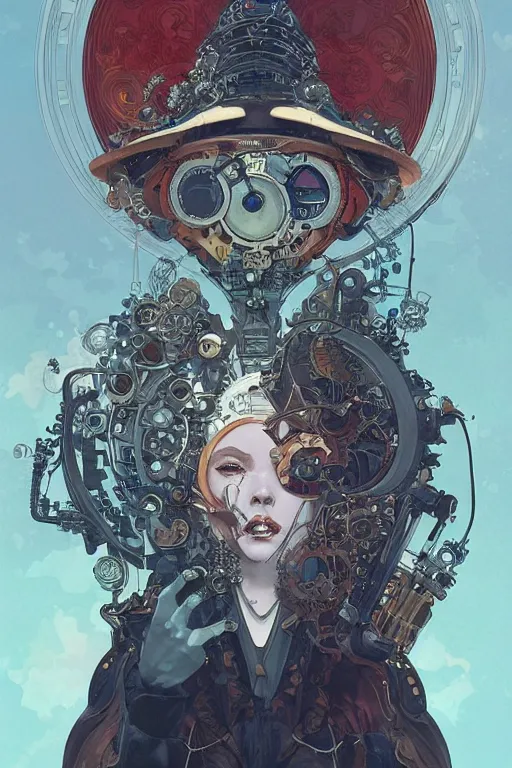 Prompt: a portrait of evil steampunk lady scientist, artstation, illustration by silvio camboni, yoshitaka amano, katsuhiro otomo, victo ngai, james gurney, brom, jeffrey jones, steampunk concept art, alphonse mucha