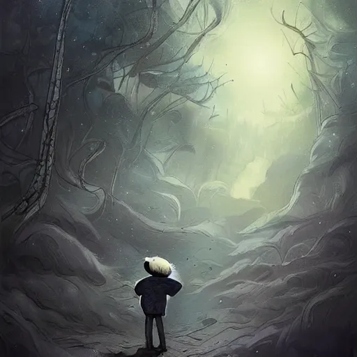 Image similar to comic book art in the style of bob ross and tim burton, trending on artstation, rain, beautiful, matte painting, galaxy, traveling through time, epic adventure, cinematic composition, realistic, portal, door to another dimension, meeting an alien, cute, adorable