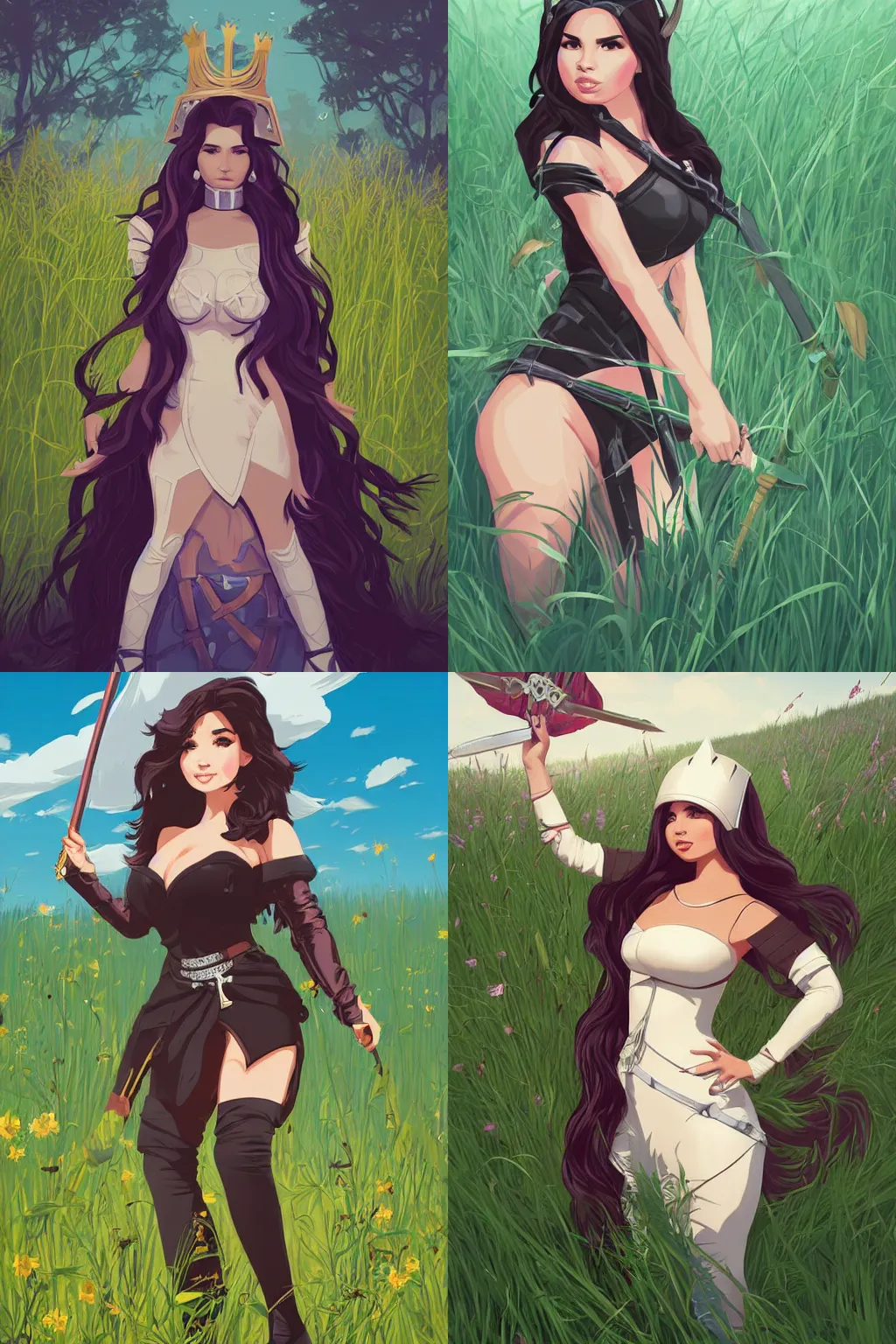 Prompt: portrait of demi rose as a medival knight in a grassy field, clean cel shaded vector art. shutterstock. behance hd by lois van baarle, artgerm, helen huang, by makoto shinkai and ilya kuvshinov, rossdraws, illustration,