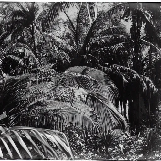 Image similar to a rizom lost film footage of a sacred ( ( ( ( ( indigenous ) ) ) ) ) artifact in the middle of the ( ( ( ( ( ( ( ( ( ( tropical jungle ) ) ) ) ) ) ) ) ) ) / ethnographic object / film still / cinematic / enhanced / 1 9 0 0 s / black and white / grain