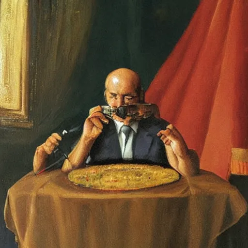 Prompt: lukashenko in the painting'saturn devouring his son'