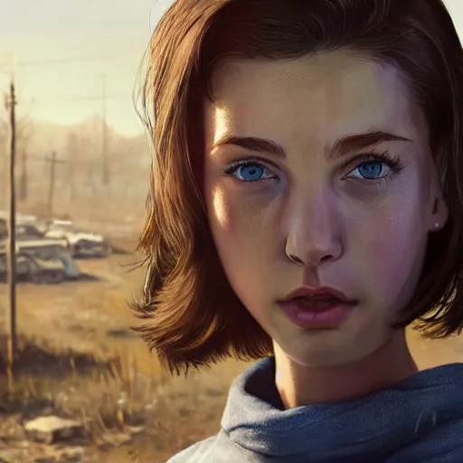 Prompt: portrait of a brunette thin teenager girl with blue eyes in fallout 4, light stubble with red shirt, inside modern school ,digital art,photorealistoc,art by greg rutkowski,hyperdetailed,western comic style,comic,comic style,sharp lineart,professional lighting,deviantart,artstation,trevor henderson,rossdtaws,cinematic,dramatic