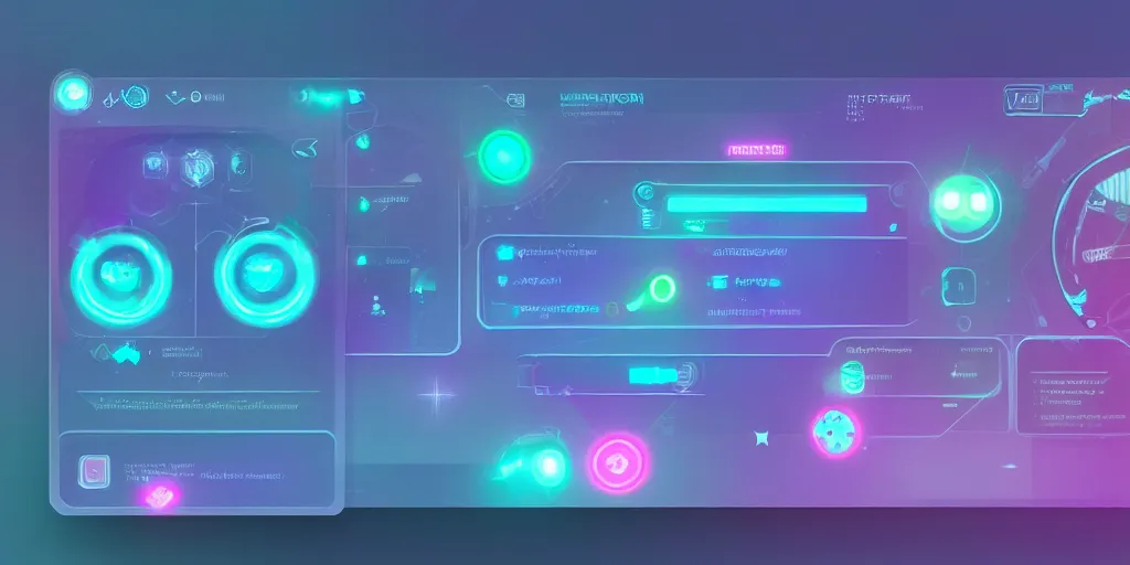 Image similar to futuristic game UI , pastel bright color, blue and pink, cute icons, elite dangerous interface, HUD