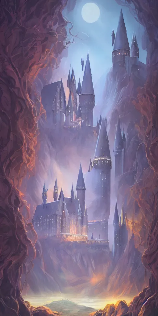 Prompt: Hogwarts. Magical summer, trending on artstation, 50mm, by Noah Bradley