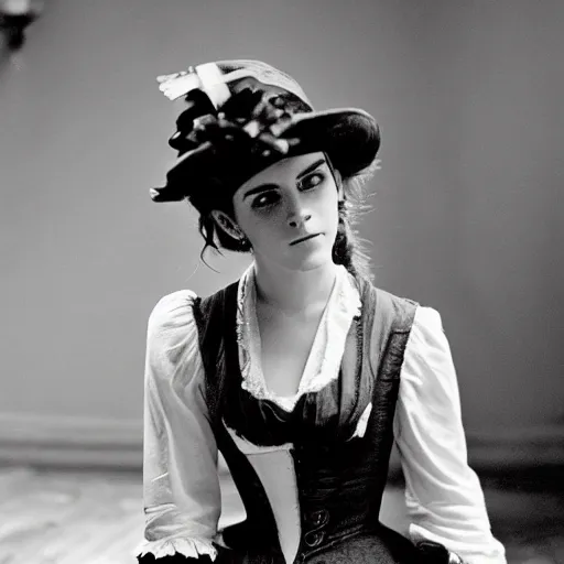 Image similar to emma watson 1 8 0 0 s saloon, black - and - white photo,