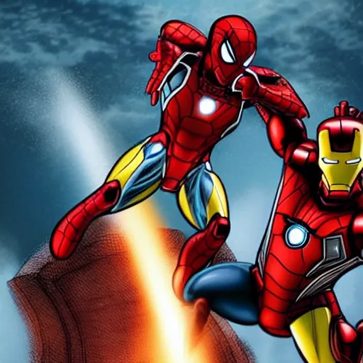 Image similar to iron man versus spider-man