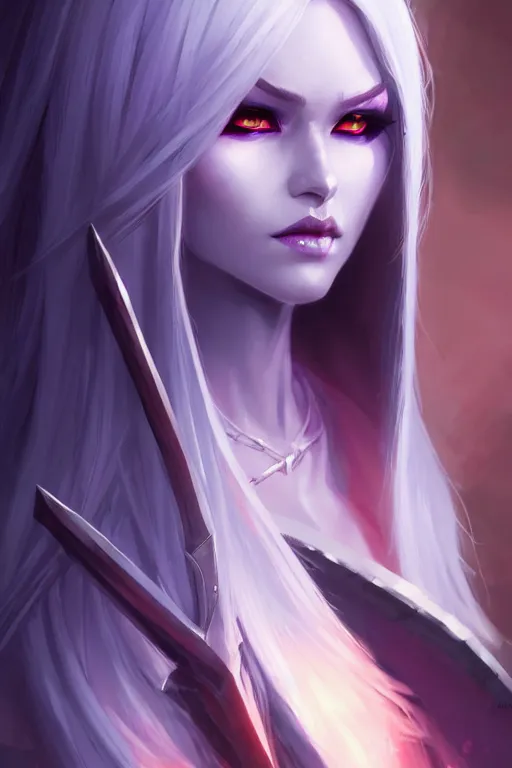 Image similar to Character concept portrait art of a female Drow necromancer, scythe, pretty face, long dark hair, by Stanley Artgerm Lau, WLOP, Rossdraws, James Jean, Andrei Riabovitchev, Marc Simonetti, and Sakimichan, tranding on artstation