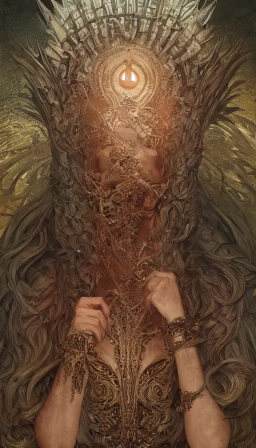 Prompt: sries and whispers, fame of thrones, lord of daggers, neon, fibonacci, sweat drops, intricate fashion clothing, insane, intricate, highly detailed, surrealistic, digital painting, artstation, concept art, smooth, sharp focus, illustration, Unreal Engine 5, 8K, art by artgerm and greg rutkowski and alphonse mucha