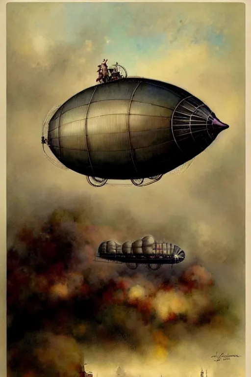 Image similar to (((((1950s steampunk airship blimp dirigible . muted colors.))))) by Jean-Baptiste Monge !!!!!!!!!!!!!!!!!!!!!!!!!!!