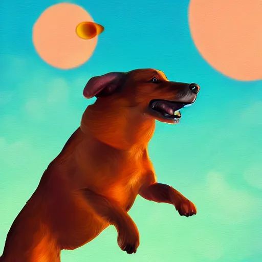 Prompt: digital painting depicting a flying cute planedog