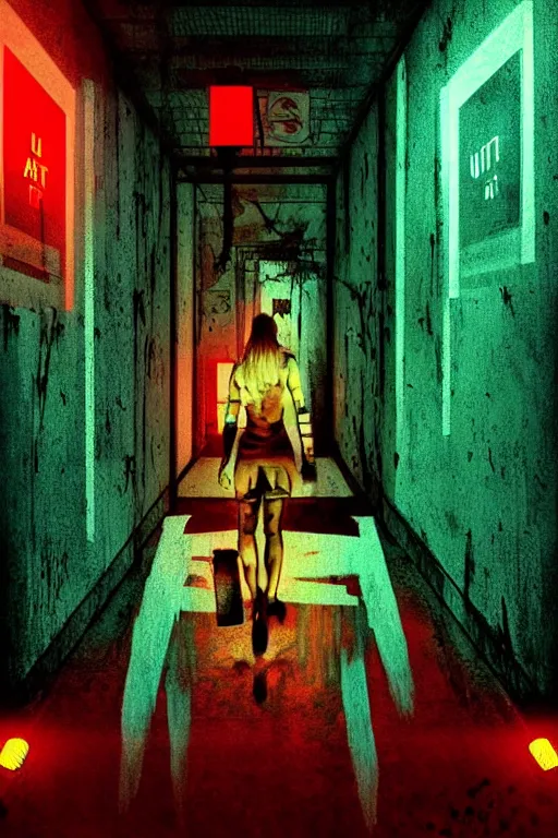 Image similar to silent hill reincarnation. pop art, no duplicate image, glowing lights, ultra details, digital painting, artstation, concept art, smooth, sharp focus, illustration, intecrate details, art by richard hamilton and mimmo rottela, pixels art by paul robertson