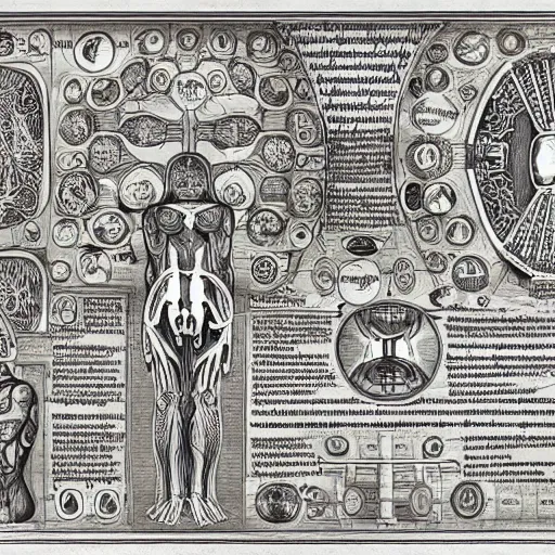 Image similar to anatomical diagram of spirituality, schematic, technical diagram, black paper, exceedingly insanely intricate, davinci, circuits, infographic, blueprint, illuminated manuscript, hand drawn, sketch