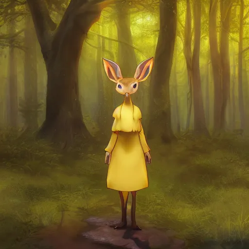 Prompt: concept art painting of an anthropomorphic doe wearing yellow robes, in the deep forest, realistic, detailed, cel shaded, in the style of makoto shinkai and greg rutkowski and james gurney