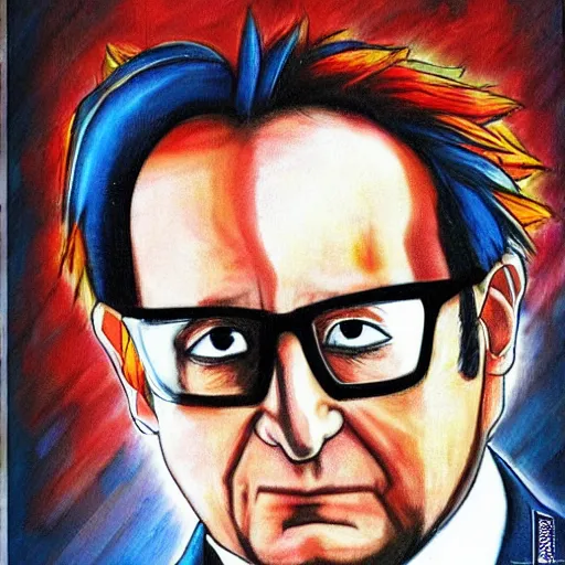 Image similar to François hollande transforming into super saiyan, drew by akira toryama