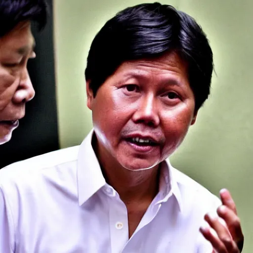 Prompt: Bongbong Marcos inside a jail cell, crying and terrified