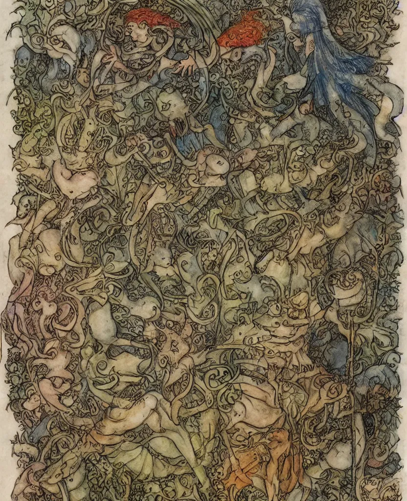 Image similar to a story written in runes in the style of maria sibylla merian, tony diterlizzi and brian froud