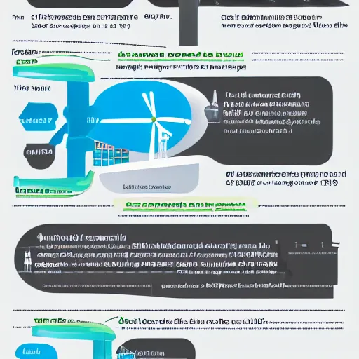 Image similar to pipes, windmills, energy facility, hydrogen produktion, value chains, infographic style