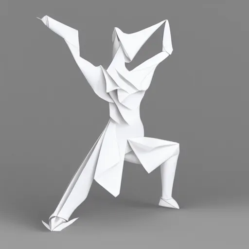 Image similar to origami dancer in white paper, 3 d render, ultra - detailed, on white background, studio shot