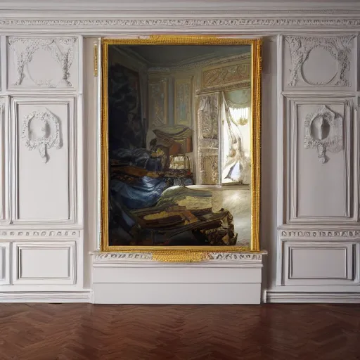 Prompt: maximalist painting of a white room, highly detailed painting, 8 k