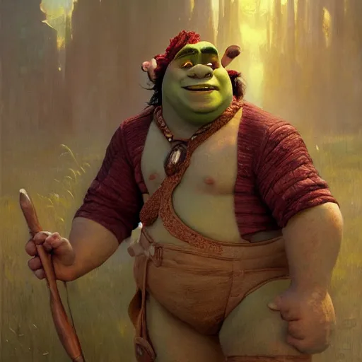 Image similar to a beautiful painting of attractive shrek, art photography, rendered art, highly detailed painting by gaston bussiere, craig mullins, j. c. leyendecker 8 k, trending on artstation