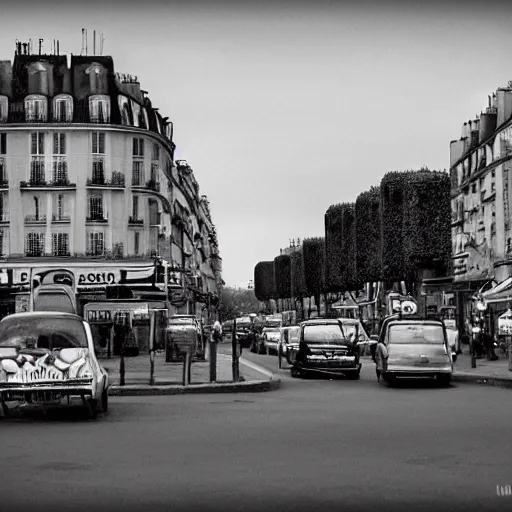 Prompt: Paris street in the Twilight Zone, strange things happening