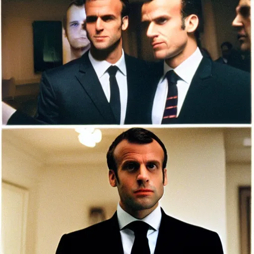 Image similar to Gigachad Emmanuel Macron in American Psycho (1999)