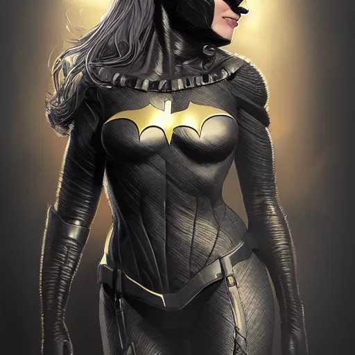 Image similar to full figure ultra realistic illustration, helen mirren as batgirl, intricate, elegant, highly detailed, digital painting, artstation, concept art, smooth, sharp focus, illustration, art by artgerm and greg rutkowski and alphonse mucha