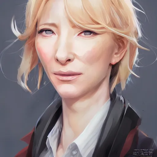 Prompt: An anime portrait of cate blanchett , by Stanley Artgerm Lau, WLOP, Rossdraws, James Jean, Andrei Riabovitchev, Marc Simonetti, and Sakimichan, tranding on artstation