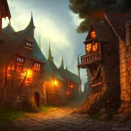 Image similar to medieval village, artstation, fantasy