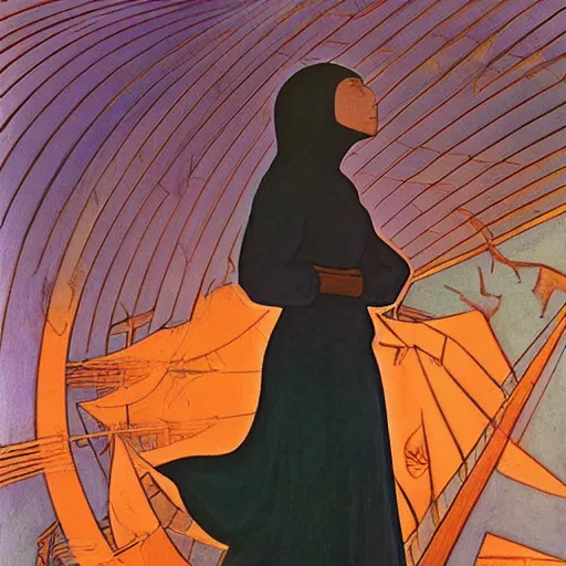 Image similar to the subway witch, by leo and diane dillon and diego rivera and nicholas roerich, dramatic lighting, god rays, smooth, sharp focus, highly detailed