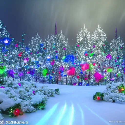 Image similar to a huge colorful candy cane topped with a little pure white snow. the candy is buried in the ground on the side of a serene foot path. there are snow flurries swirling in the air epic, awe inspiring, dramatic lighting, cinematic, extremely high detail, photorealistic, cinematic lighting, trending on artstation cgsociety rendered in unreal engine, 4 k, hq,